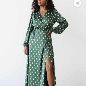 B. YELLOWTAIL Green Maxi Elk Ivory Wrap Dress size 3XL, NEVER WORN, NEW no tags